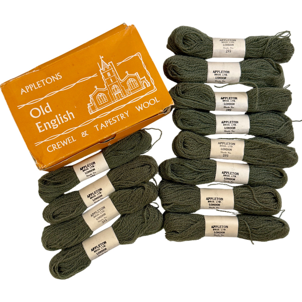 Appletons Crewel Wool Lot of 12 Skeins #293 Jacobean Green Embroidery Box NOS